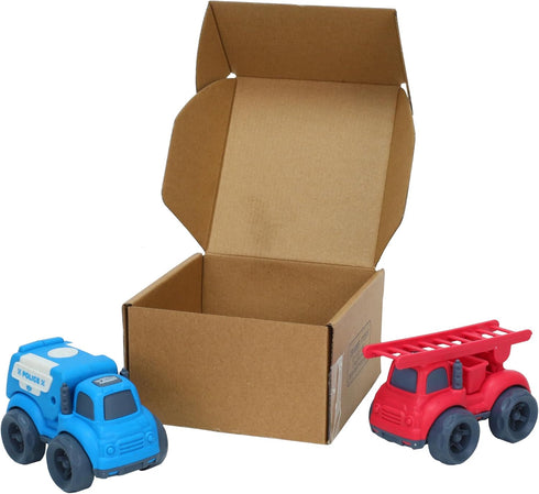 Zing Plantastic City Vehicles - Double Pack (Small Size) - Police Car and Ladder Truck - Made from 40% Wheat Straw Material – Pretend Play Toy for...
