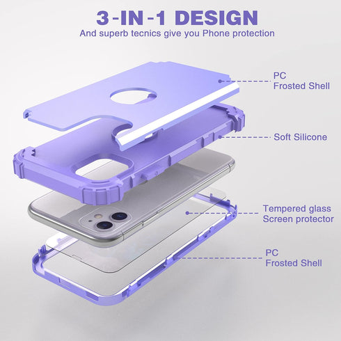 IDweel for iPhone 11 Case with Tempered Glass Screen Protector,Hybrid 3 in 1 Shockproof Heavy Duty Protection Hard PC Cover Soft Silicone Bumper F...