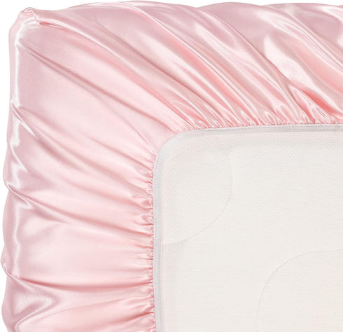 SiinvdaBZX 2 Pcs Satin Mini Crib Sheets 38 x 24In, Silky Soft Mini Portable Crib Sheets Mattress Cover Portable Playard Sheets with 5In Deep Pocke...