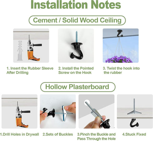 Ceiling Swag Hook Sets - Heavy Duty Hooks with Mounting Hardware for Hanging Plant, Ceiling or Extender Chains - Easy Install with Screws/Brackets...