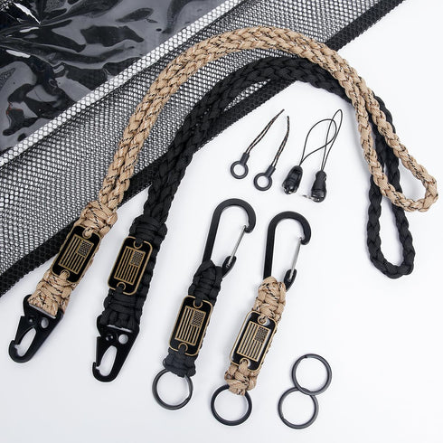 2/4PCS Heavy Duty Paracord Lanyard Keychain with USA Flag, Braided key lanyard for keys for men Long/Short Keychain...