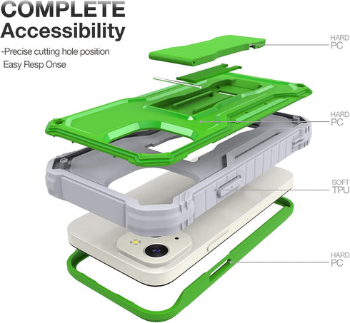 FITO for iPhone 13 Mini Case 5.4 Inch, Dual Layer Shockproof Heavy Duty Case with Screen Protector, Built in Kickstand (Green)...