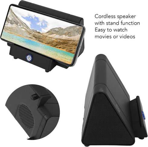 Phone Speaker,White Cell Phone Stand with Wireless Speaker and Anti Slip Base,Rechargeable Portable Holder Speaker for Home and Outdoors(Black)...