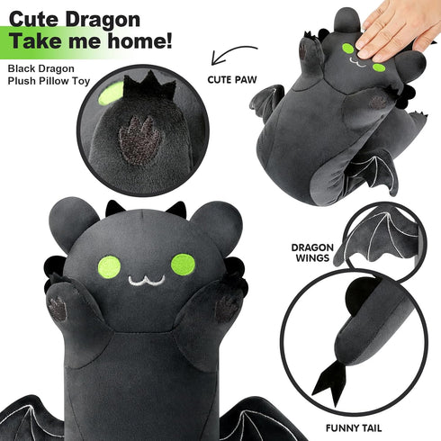 PEACH CAT Long Dragon Cat Plush Pillow Cute Dragon Cat Stuffed Animal for Boys and Girls Black 19.6"...