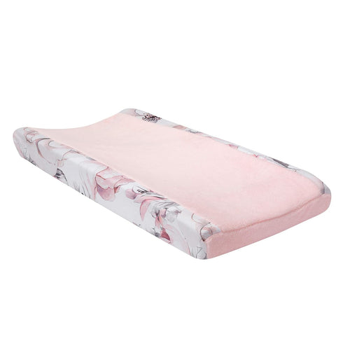 Lambs & Ivy Signature Botanical Baby Pink/Gray Floral Minky Changing Pad Cover...