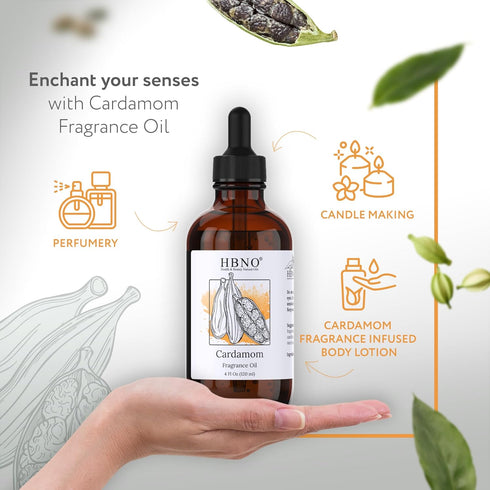 HBNO® California Bottled Cardamon Fragrance Oil 4 fl oz (120 ml) - Premium Cardamon Oil for Aromatherapy - Cardamon Oil (Fragrance) for Diffuser, ...