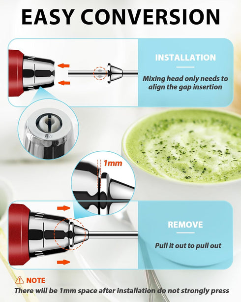 Milk Frother with Stand Rechargeable-Handheld Frother Wand with 3 Stainless Whisks 3 Speed Adjustable, Electric Whisk Drink Mixer, Foam Maker Blen...