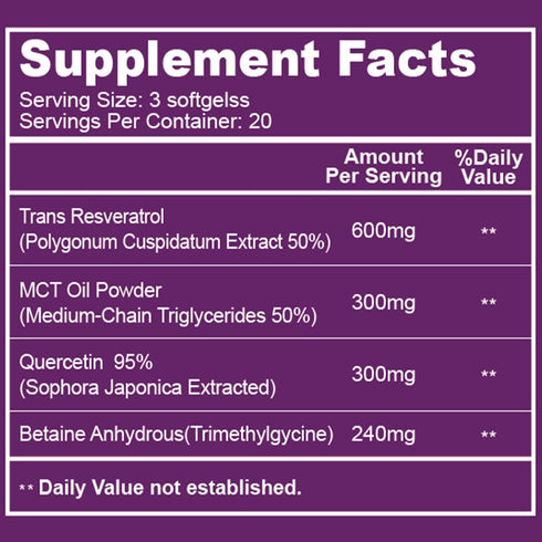 Resveratrol 600 mg, Trans-Resveratrol Supplement, Antioxidant Health Aging Support...