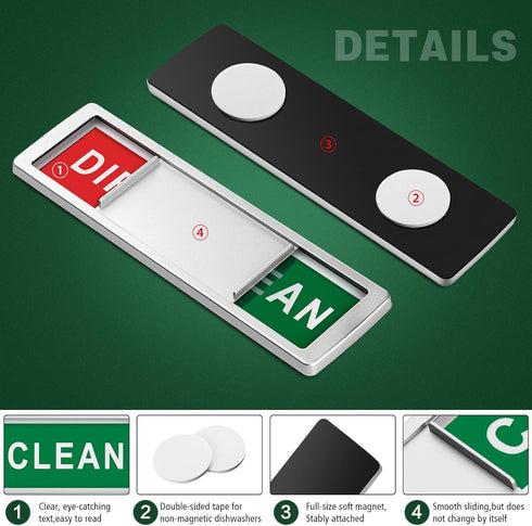 Cimkiz Dishwasher Magnet Clean Dirty Sign Shutter Only Changes When You Push It Non-Scratching Strong Magnet or 3M Adhesive Options Indicator Tells Whether Dishes Are Clean or Dirty (Silver)