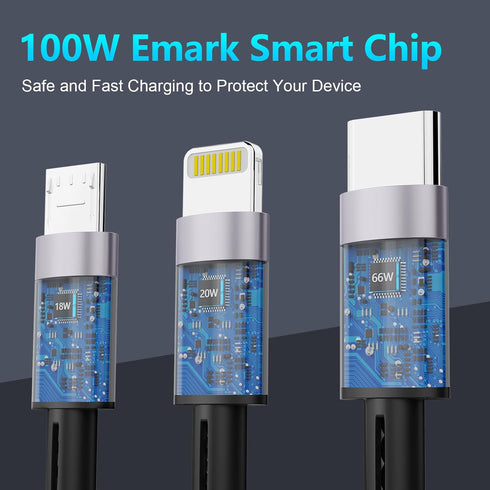 100W USB C to Multi Charging Cable6FT, 6A PD USB C Fast Charging Cable, 5 in 1 Braided Multi Charging Cable with IP/Type C/Micro USB Universal Syn...
