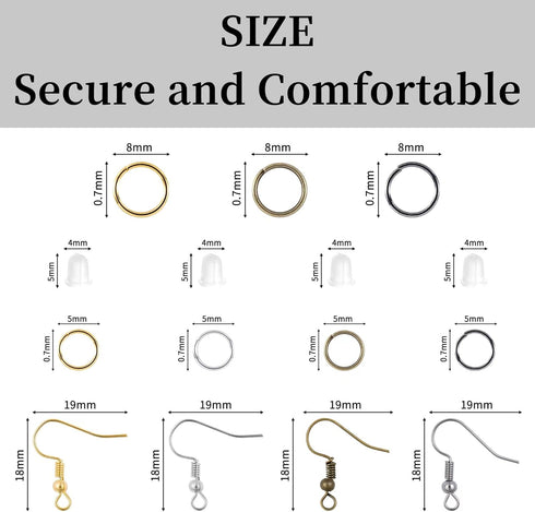 4 Colors Earring Hooks, 890 Pcs Earring Making Supplies Kit with Hypoallergenic Ear Wires Hooks, Open Jump Rings and Earring Backs for Jewelry Mak...