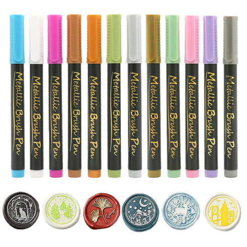 Wax Seal Stamp Marker Kit, 12PCS Metallic Marker Pen for Wax Stickers-Wax Seal Marker with Bullet Tips for Wax Seals,Rocks,Cremics,Easter Egg, Wed...