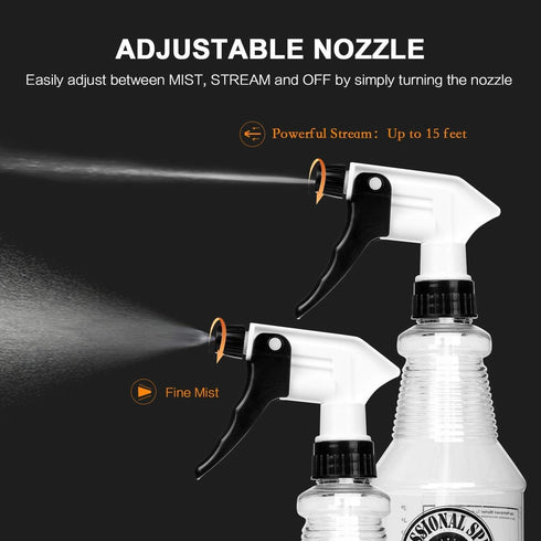 Plastic Spray Bottle (24oz 3 Pack) for Cleaning Solutions, Car Detailing Care, Planting, Pet, Clear Finish, Heavy Duty Empty Spraying Bottles Mist...