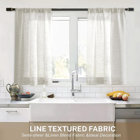 Linen Textured Semi Sheer Kitchen Tiers Curtains 36 Inches Long Small Kitchen Window Curtains Rod Pocket Cafe Curtains Drapes for Bathroom Laundry...