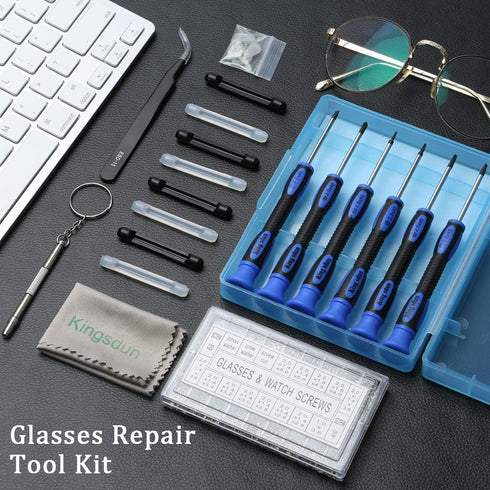 Upgraded Eyeglass Repair Kit, Eye Glasses Repairing Tools with Precision Screwdriver Set, Various Screws, Nose Pads, Temple Tips Sleeve Retainer S...