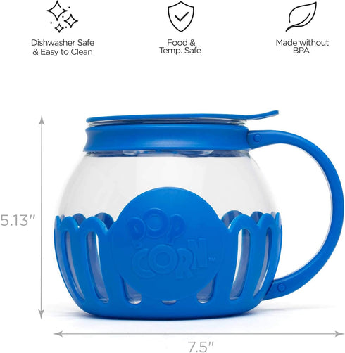 Ecolution Patented Micro-Pop Microwave Popcorn Popper with Temperature Safe Glass, 3-in-1 Lid Measures Kernels and Melts Butter, Made Without BPA,...