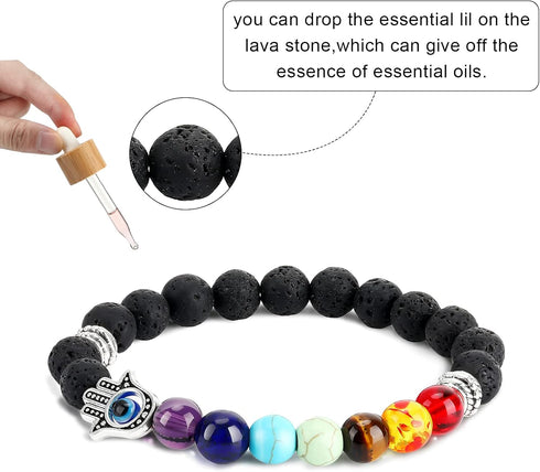 4 Pieces Evil Eye Bracelet Set Hamsa Charm Beaded Bracelets Chakra Charm Stretch Bracelet for Women Teen Girls (Elegant Style)...