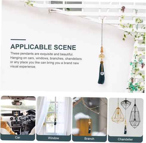Car Accessories Home Decor Pendant Car Hanging Accessories Window Charm Hanging Pendant Wooden Buddha Braided Rope Men and Women Blue Rearview Mir...