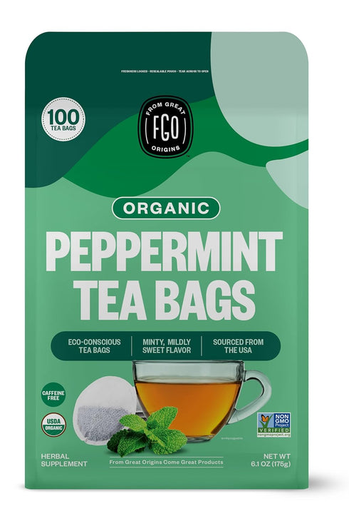 FGO Organic Peppermint Tea, 100 Count, Eco-Conscious Tea Bags, Caffeine Free, Packaging May Vary (Pack of 1)...