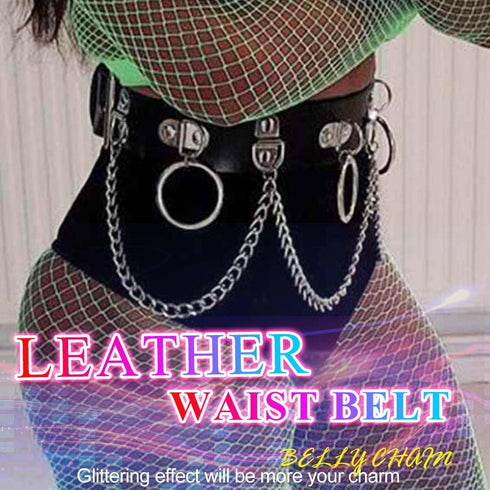 Nicute Punk Leather Chain Belt Black Goth Waist Chain Rave Body Chain Accessories for Women...