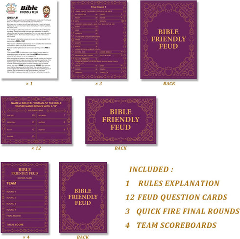 Bible Friendly Feud Game Set, Bible Game Supplies, Bible Games for Adults and Teens, Feud Quiz, Church Family Feud, Games for Church Group, Fun Ho...