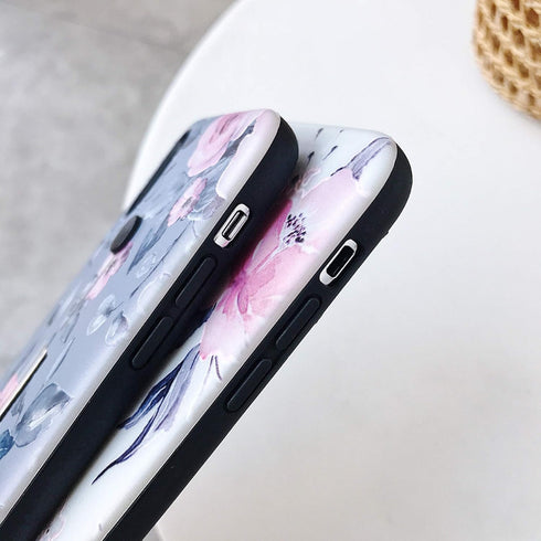Compatible with iPhone 11 Pro Max Case Finger Grip,3D Embossed Pink Flowers Gray Shell Design,Rugged Shockproof Slim Fit Dual Layer Finger Ring Lo...