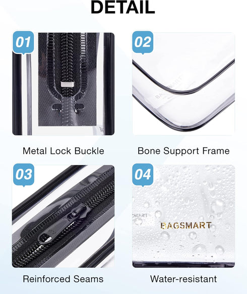 BAGSMART Clear Toiletry Bag, 2 Pack TSA Approved Travel Toiletry Bag Carry on Travel Accessories Bag Airport Airline Quart Size Bags Water Repelle...