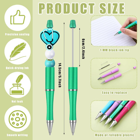 16 Pcs Nurse Beaded Pens Nurse's Day Plastic Ballpoint Pens with 72 Pcs Multicolor Beads Assorted Spacer Beads Nurse Appreciation Graduation Gift ...