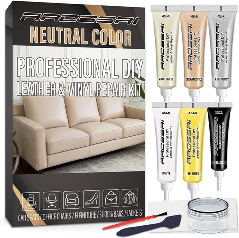 Neutral Color Leather Repair Kit for Furniture, Car Seats, Sofa, Jacket and Purse. PU Leather Repair Paint Gel. Repair Tears & Burn Holes. Provide...