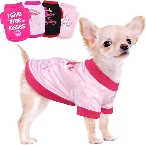 Kallfir's cutie 4 Pieces Dog Clothes for Small Dogs Girl Summer Spring Dog Shirts Cute Soft Chihuahua Yorkie Clothes Pet T-Shirt Breathable Puppy ...