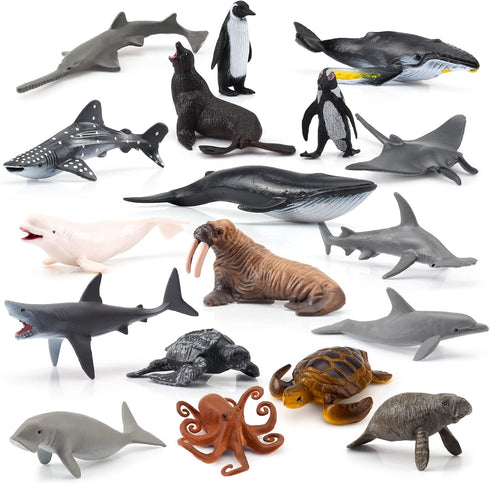 Sea Animals Figurines Set 18PCS Sea Turtle Small Figure Christmas Bath Toys Gift for Kids Toddlers Preschool Educational Playset Whale Ornament...