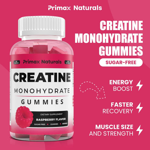 No Sugar Creatine Monohydrate Gummies for Men & Women - 3g/Gummy - 60 Chewable Creatine Gummies, Gomitas de Creatina 6000mg, Enhanced Muscle Stren...
