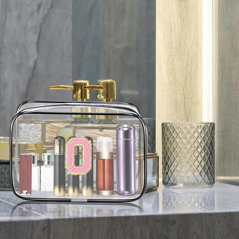 Clear Toiletry Bag,Portable Travel Toiletry Bag,Chenille Letter Cosmetic Bag with Zipper,Waterproof Makeup Bag,Cosmetic Storage Organizer for Wome...