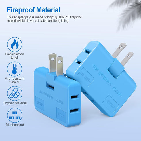 Flat Wall Plug Adapter AC Outlet Extender, 2-Prong Swivel Mini Indoor Wall Tap Plug, Outlet Splitter (Quick & Space Save) Perfect for Home and Tra...
