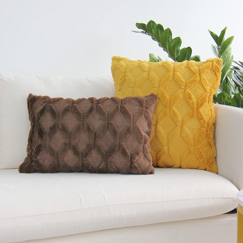 JOJUSIS Plush Short Wool Velvet Decorative Throw Pillow Covers Luxury Style Cushion Case Faux Fur Pillowcases for Sofa Bedroom Pack of 2 18 x 18 I...