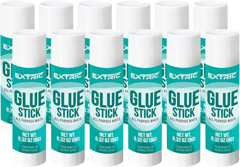 Glue Stick 0.32 Ounce - 12 Count, White, Non-Toxic, Acid-Free, Dries Clear, Ideal for Kids Crafting, School Projects, Home Use...