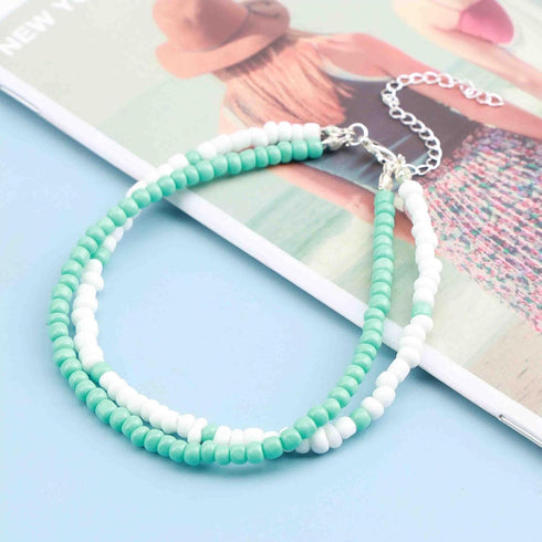 Boho Turquoise Anklet Turquoise Ankle Beaded Bracelet Blue White Handmade Beaded Anklet Summer Beach Anklet Fashion Feet Chain Jewelry Gift for Wo...