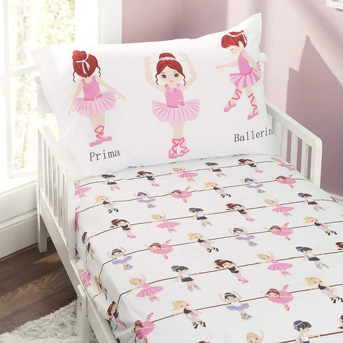 EVERYDAY KIDS Toddler Fitted Sheet and Pillowcase Set -Born to Dance Ballerina- Soft Microfiber, Breathable and Hypoallergenic Toddler Sheet Set...