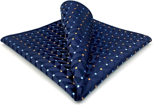 S&W SHLAX&WING Pocket Squares for Men Navy with Orange Dots for Men Suit 12×12...