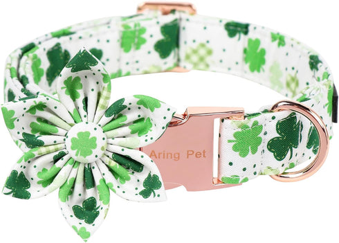 ARING PET St Patrick's Day Dog Collar-Cute Clovers Dog Collar with Flower, Adjustable Cotton Shamrock Pet Collar Puppy Collars with Metal Buckle...