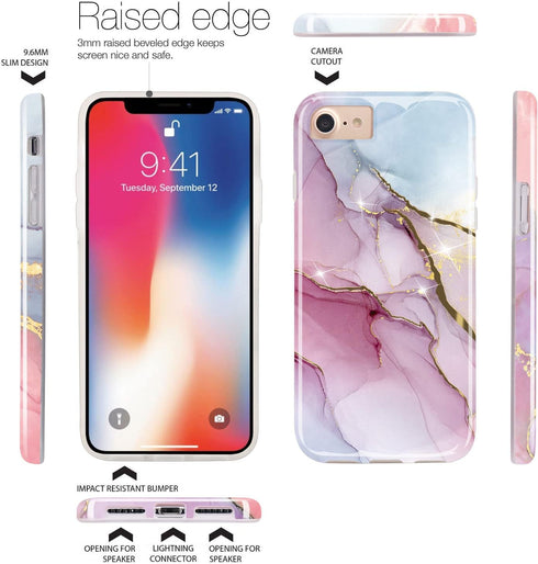 JIAXIUFEN Compatible with iPhone SE 2022 Case,iPhone SE 2020 Case, Gold Glitter Marble Desgin Slim Shockproof Flexible Soft Silicone Cover Phone C...
