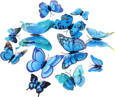 Somotersea 24Pcs 3D Butterfly Wall Decor - Removable Butterfly Decoration for Girls Room & Birthday Party - Blue...