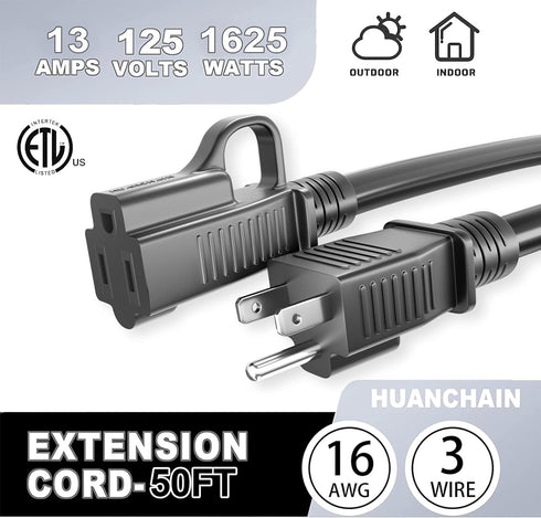 HUANCHAIN Indoor Outdoor Black Extension Cord 8 ft Waterproof, 16/3 Gauge Flexible Cold-Resistant Appliance Extension Cord Outside, 13A 1625W 16AW...