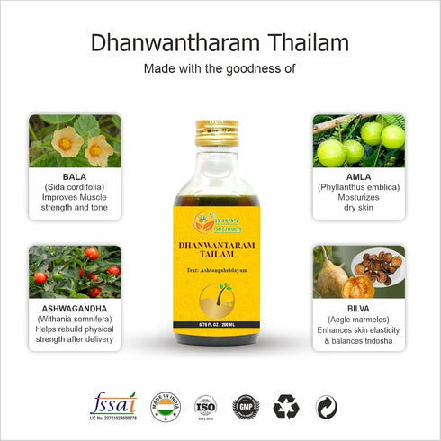 Dhanwantharam Thailam Oil for Massage Oil, Support Overall Relaxation, Prevent Stretch Marks, Moisturizes Skin, Natural Strength After Delivery 20...