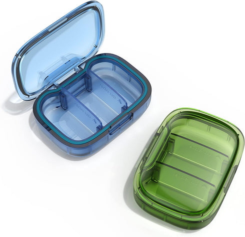 2 Pack 3 Compartment Small Pill Box, Moisture Proof Pill Case, Travel Pill Organizer for Pocket Purse, Daily Portable Medicine Vitamin Box, Fish O...
