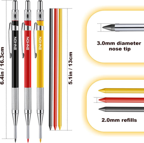 Enhon Mechanical Carpenter Pencils with 36 2mm Refills, Upgrade Carpenter Pencil with Long Head Deep Hole Marker and Built in Sharpener, Construct...