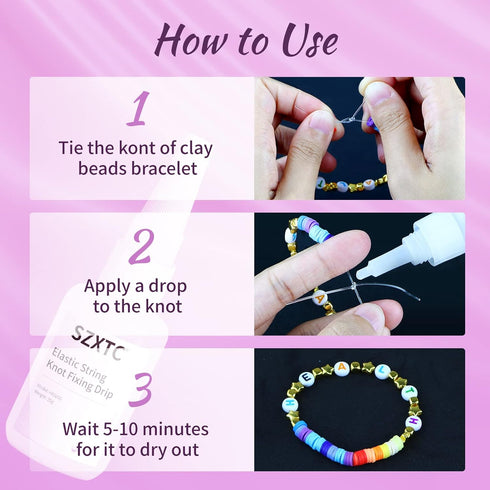 4 Pcs Clay Beads Bracelets Professional Elastic String Kont Fixing Drip, Keep Stretch String Braclet Stay Tied for Flat Round Polymer Heishi Beads...