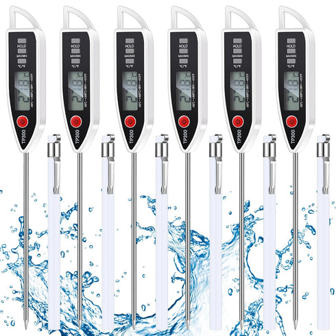 6 Sets Waterproof Food Thermometer for Water, Liquid, Candle and Cooking Digital Meat Thermometer with Long Probe Instant Read Thermometer for Kit...