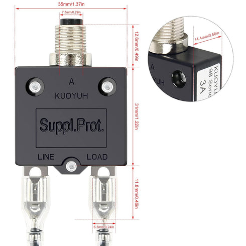 Push Button 3 Amp Circuit Breaker Automatic Trip, Fuse Tester Manual Reset 32V, Low Voltage Protection with Waterproof Cap...