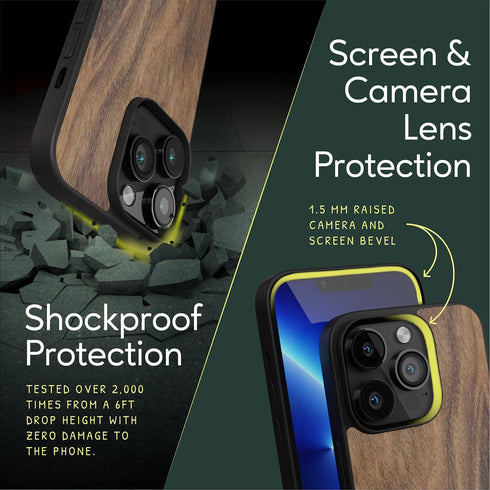 iATO iPhone 13 Pro Max Case: Premium Natural Wood Cover, Military-Grade Protection, Ultra-Slim, MagSafe Compatible, Eco-Friendly (Walnut)...